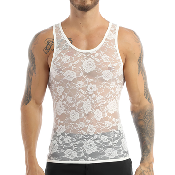 Men's Sissy See Through Sheer Lingerie / Sexy Lace Fitted Fitted T-Shirt / Exotic Gay Undershirt - EVE's SECRETS